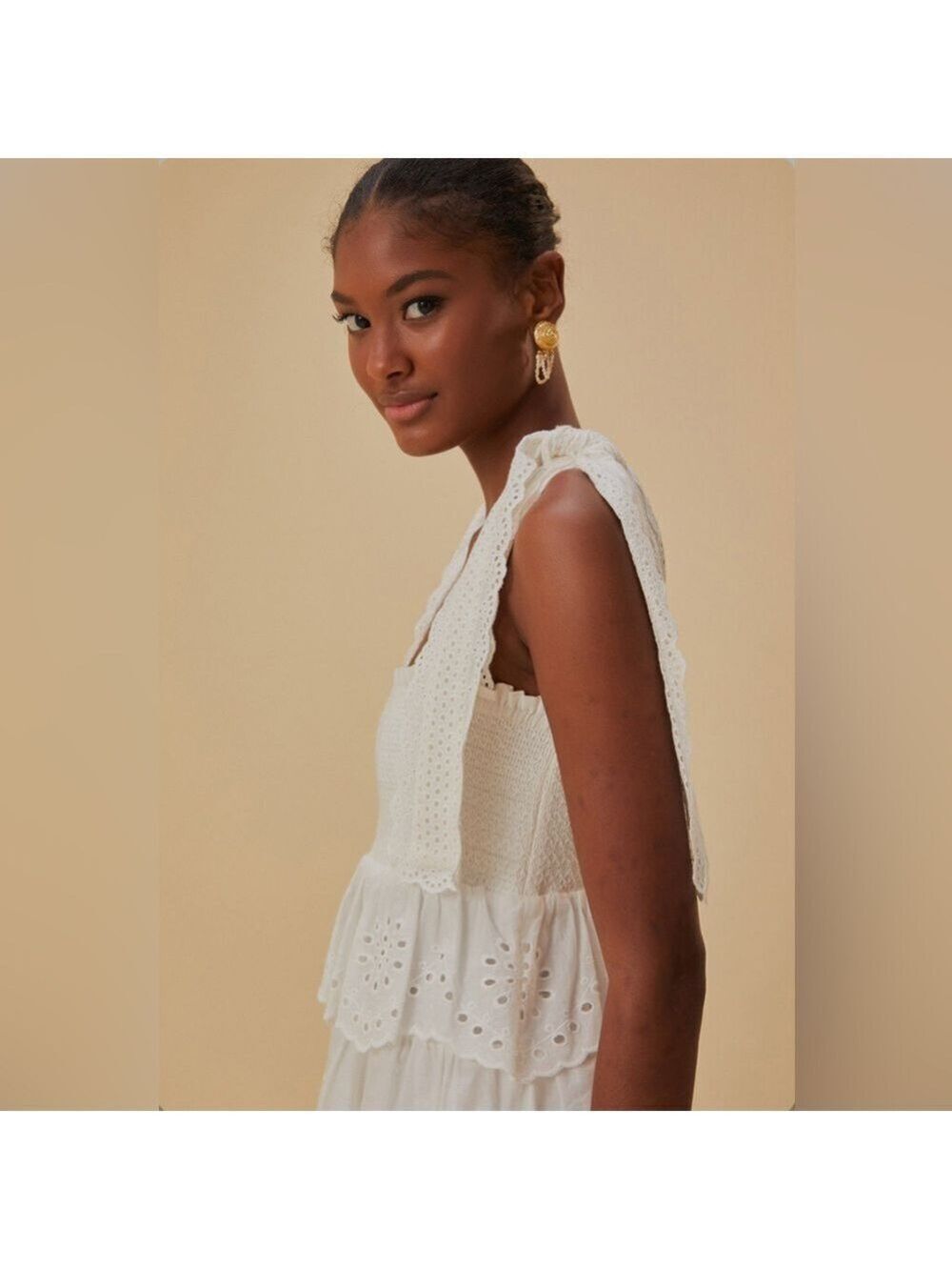 Farm Rio Off-White Embroidered Ruffle Midi Dress - Picture 7 of 11